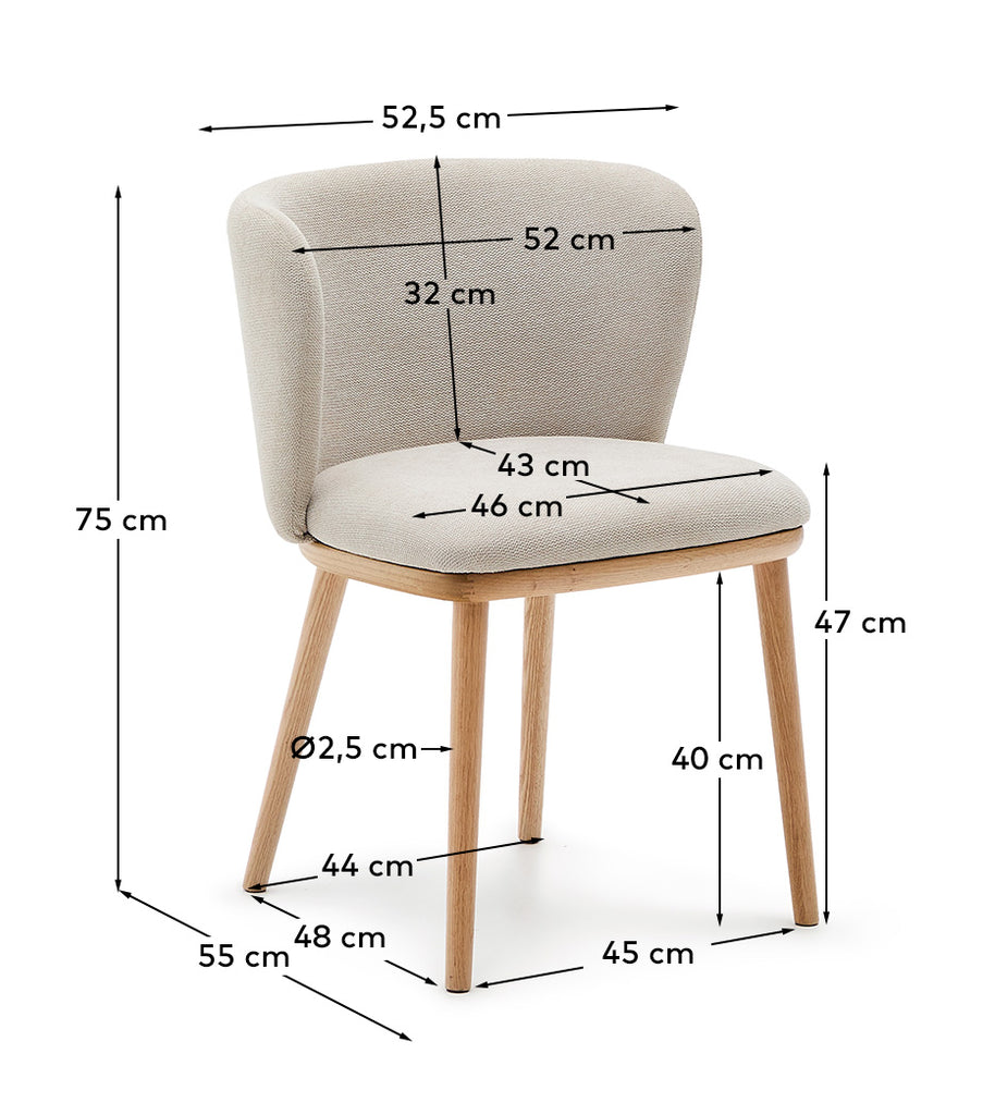 Chaise Ciselia chenille beige et bois de frêne finition ton naturel FSC Mix Credit