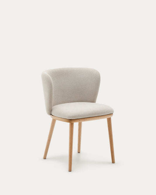 Ciselia chair beige chenille and solid ash wood natural tone finish FSC Mix Credit
