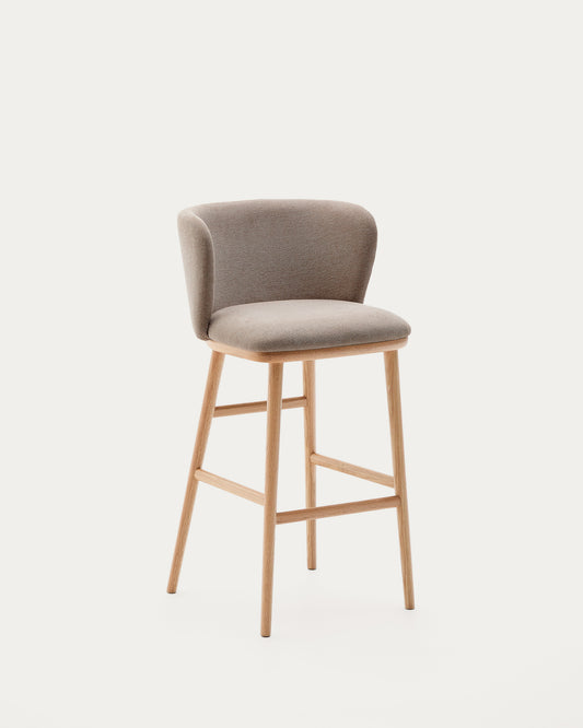Tabouret Ciselia chenille marron et bois de frêne finition ton naturel FSC Mix Credit 75 cm