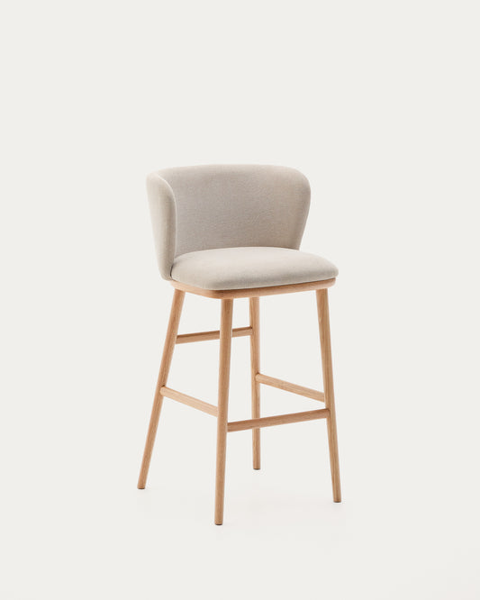 Tabouret Ciselia chenille beige et bois de frêne finition ton naturel FSC Mix Credit 75 cm