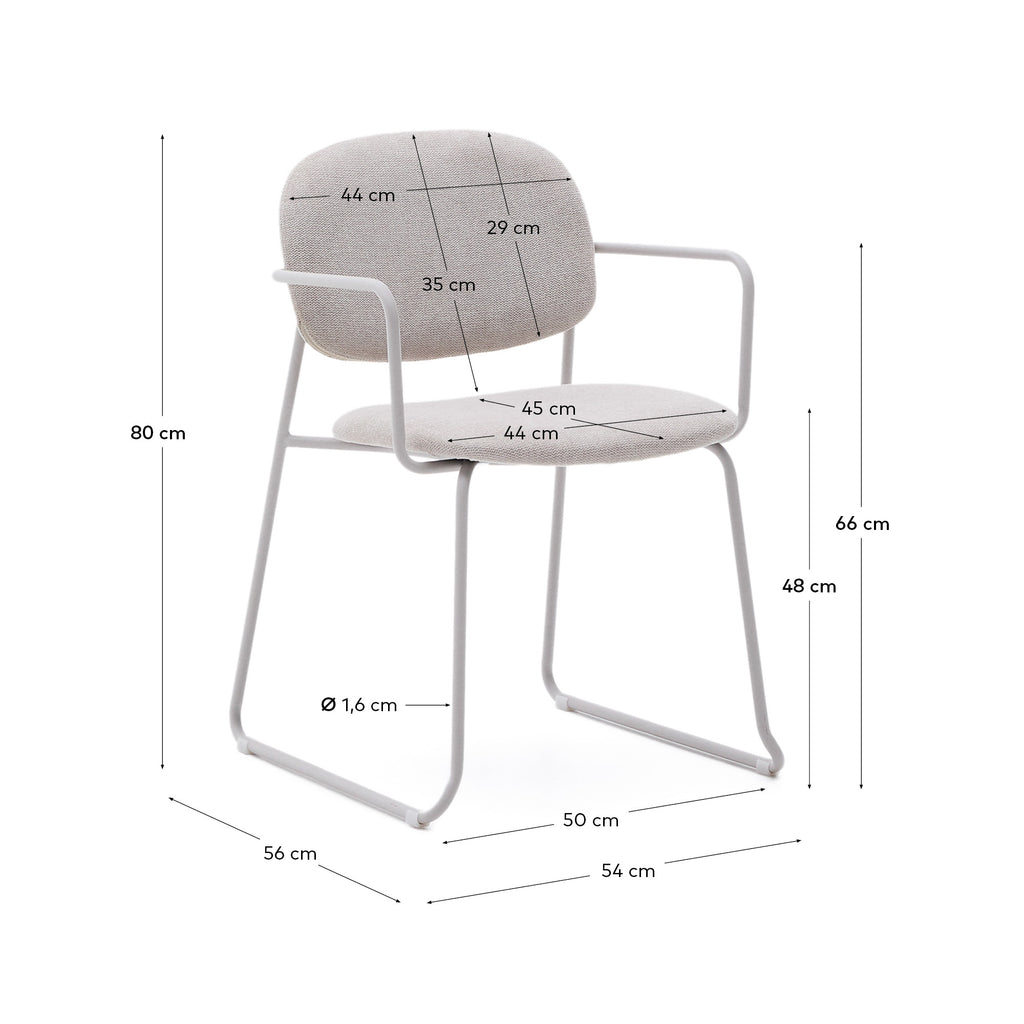 Chaise Meli en chenille beige et structure métallique beige FSC Mix Credit