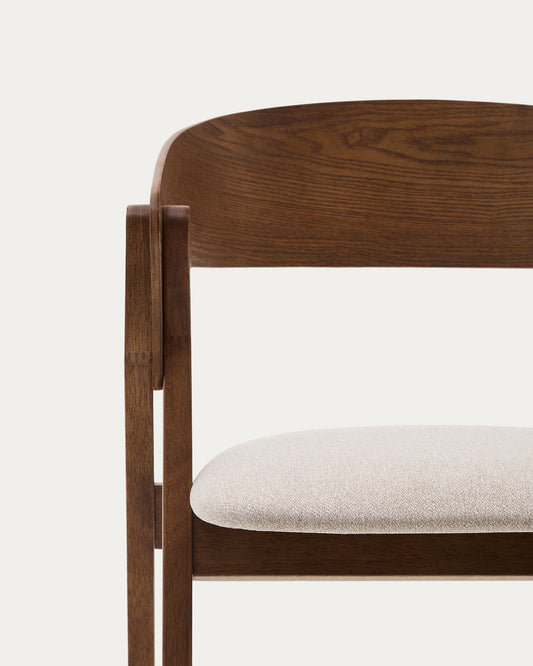 Chaise Godia en placage de frêne finition wengé et tissu chenille beige