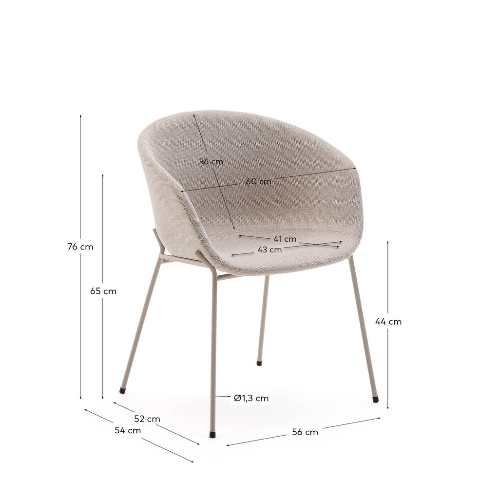 Chaise Yvette en tissu chenille beige et pieds en acier finition beige