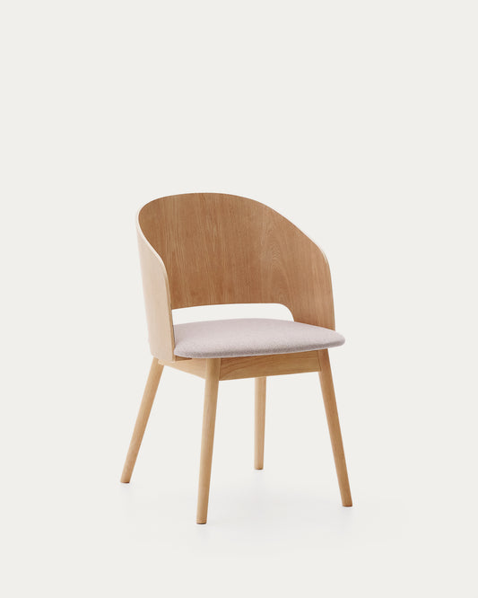 Chaise Senoa en placage frêne et bois d’hévéa finition naturelle et tissu chenille beige