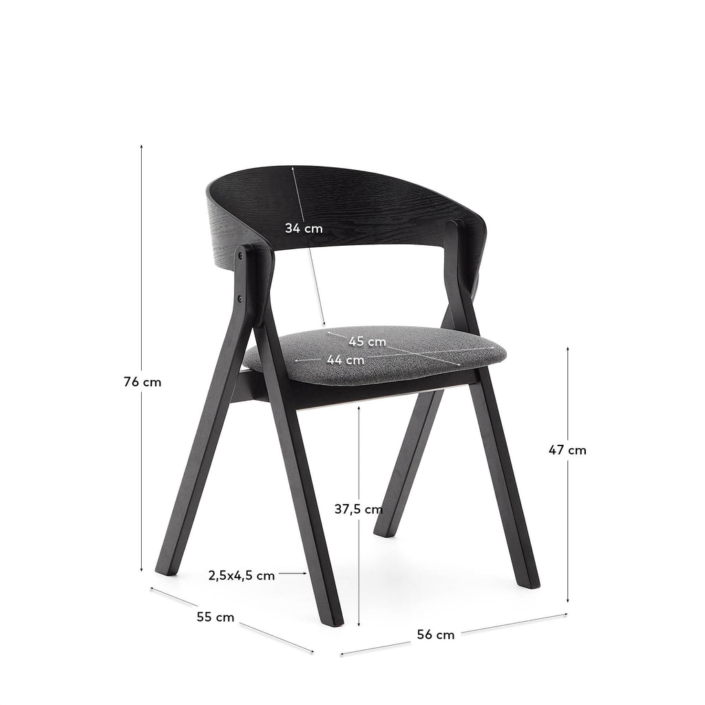 Chaise Godia en placage de frêne finition noire et tissu chenille gris