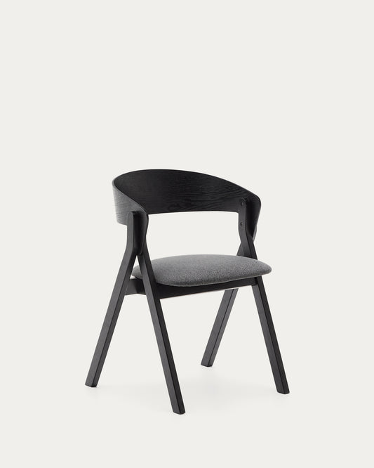 Chaise Godia en placage de frêne finition noire et tissu chenille gris