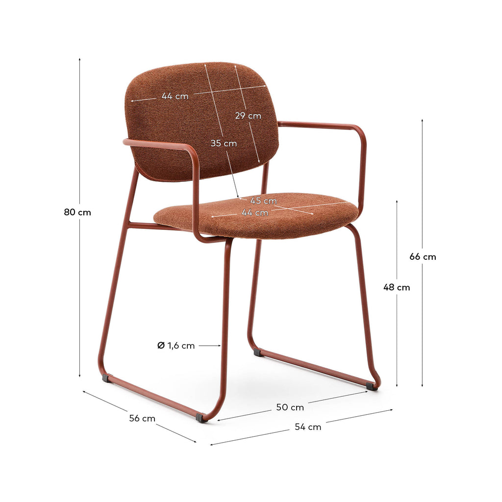 Meli chair in terracotta chenille with terracotta metal frame FSC Mix Credit