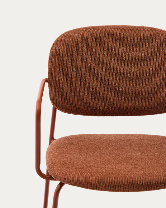 Meli chair with armrests in terracotta chenille with terracotta metal frame FSC Mix Credit
