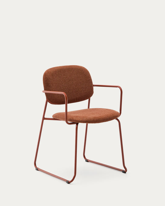 Meli chair with armrests in terracotta chenille with terracotta metal frame FSC Mix Credit