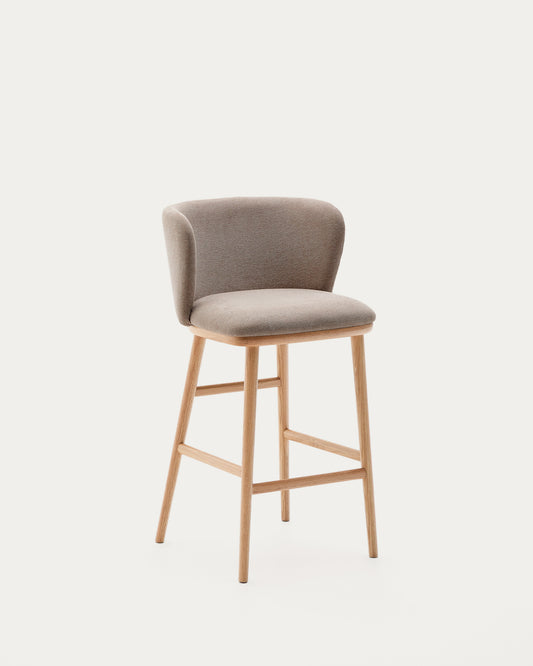 Tabouret Ciselia chenille marron et bois de frêne finition ton naturel FSC Mix Credit 65 cm
