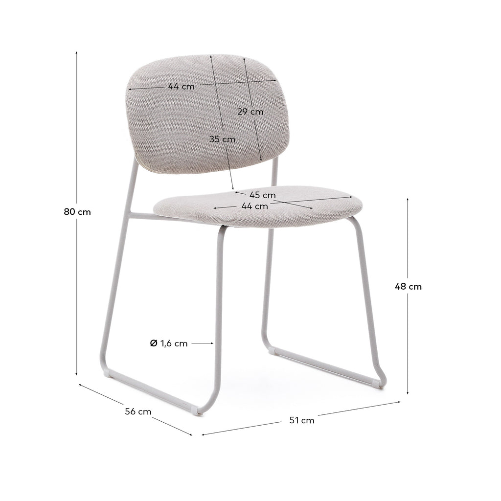 Chaise empilable Meli en chenille beige et pieds en métal beige FSC Mix Credit