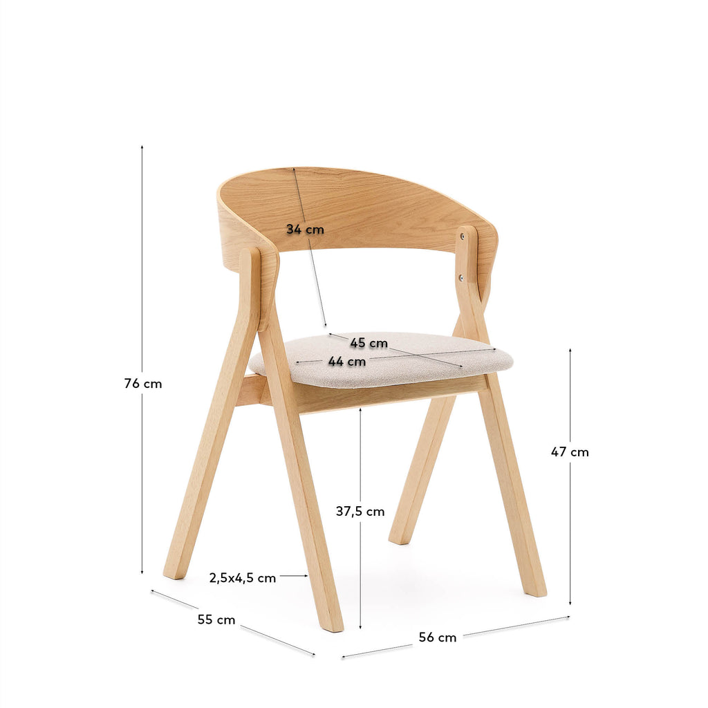 Chaise Godia en placage de frêne finition naturelle et tissu chenille beige