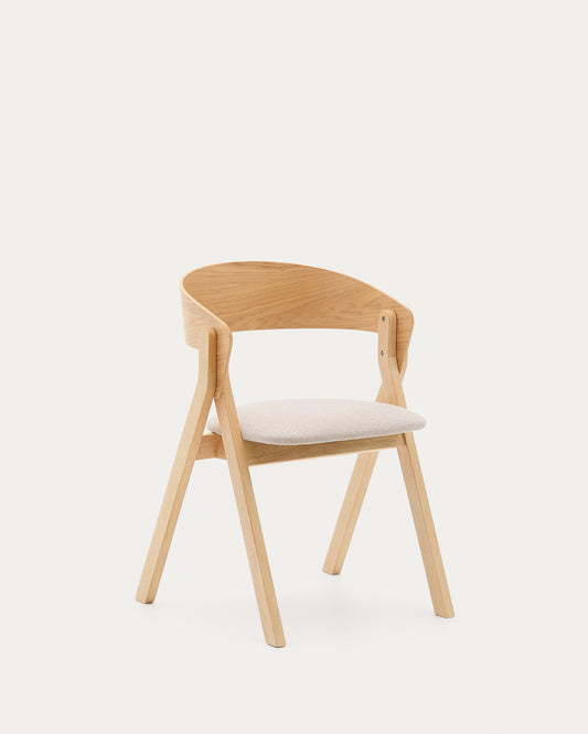 Chaise Godia en placage de frêne finition naturelle et tissu chenille beige