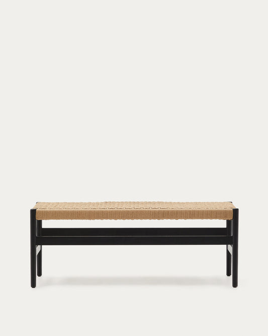 Banc Zaide en bois de chêne finition noire et assise en corde 120 cm FSC 100 %