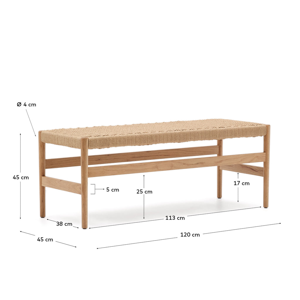 Banc Zaide en bois de chêne finition naturelle et assise en corde 120 cm FSC 100 %