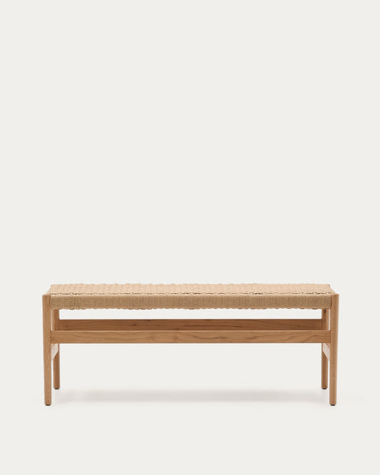 Banc Zaide en bois de chêne massif avec finition naturelle et assise en corde, 120 cm, FSC Mix Credit