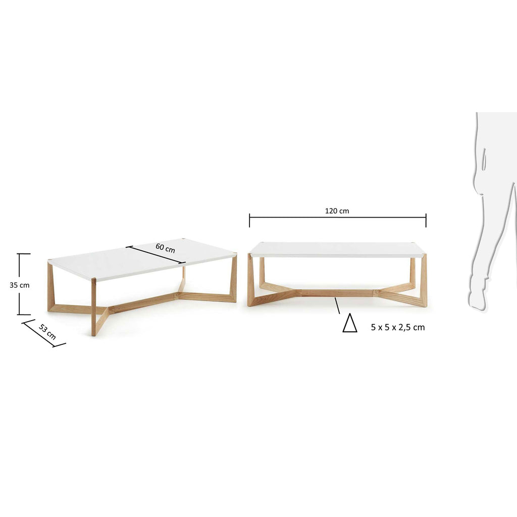 Table basse Quatro en bois de frêne et laqué blanc 120 x 60 cm