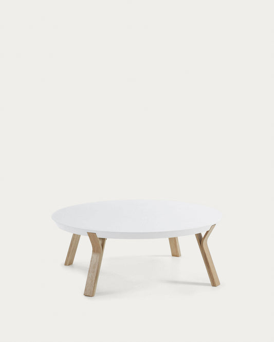 Table basse Dilos en frêne et laqué blanc Ø 90 cm
