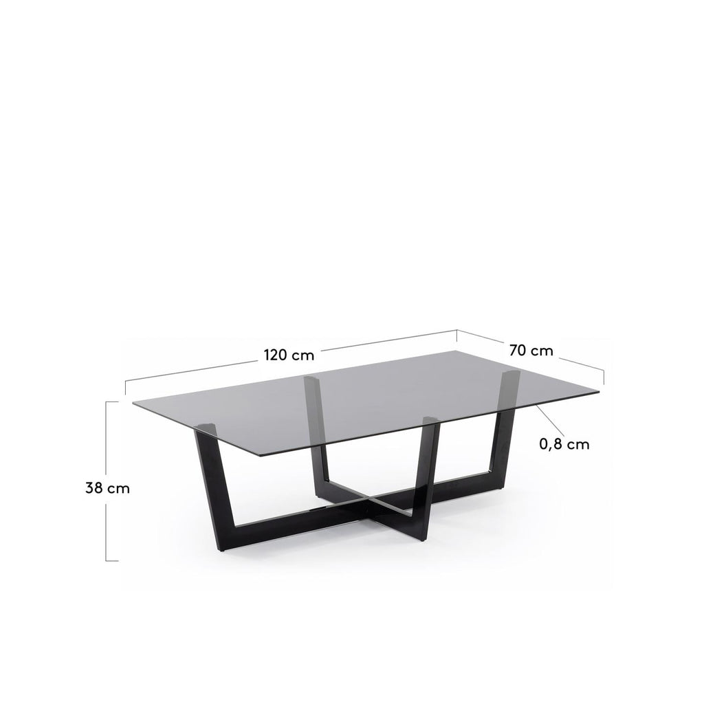 Table basse Plam en verre noir et structure en acier noir 120 x 70 cm