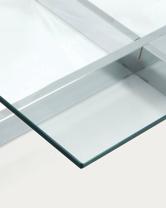 Table basse Plam en verre transparent et structure en acier chromé 120 x 70 cm