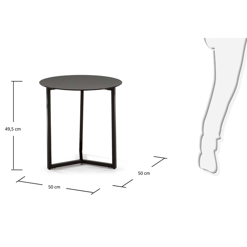 Table d'appoint Raeam en verre trempé et acier finition noire Ø 50 cm