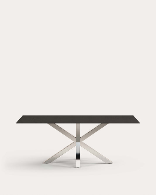 Table Argo en verre noir avec pieds en acier 200 x 100 cm