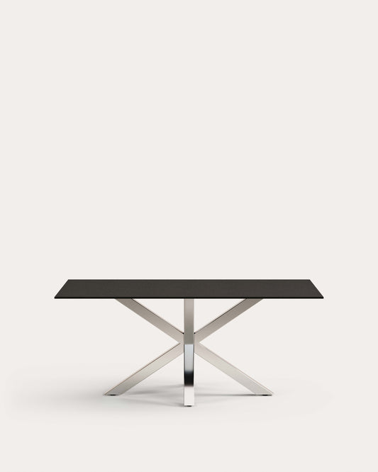 Table Argo en verre noir mat et pieds en acier inoxydable 180 x 100 cm