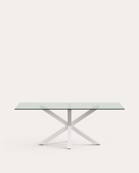 Table Argo en verre et pieds en acier finition blanche 200 x 100 cm
