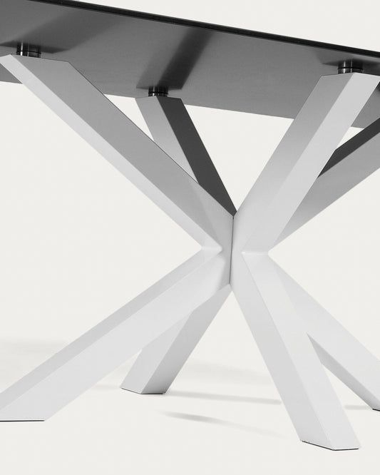 Table Argo 180x100 cm, epoxy blanc et verre noir