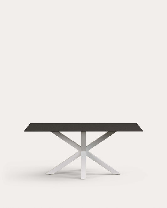 Table Argo 180x100 cm, epoxy blanc et verre noir