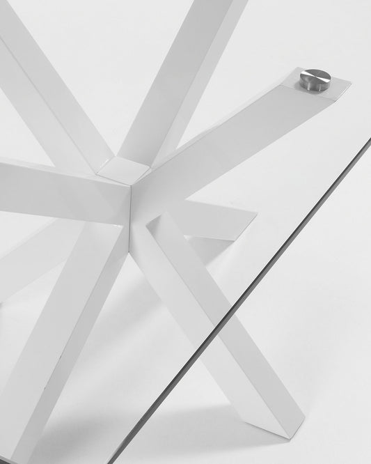 Table Argo en verre et pieds en acier finition blanche 180 x 100 cm