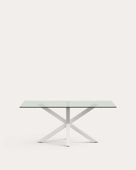 Table Argo en verre et pieds en acier finition blanche 180 x 100 cm