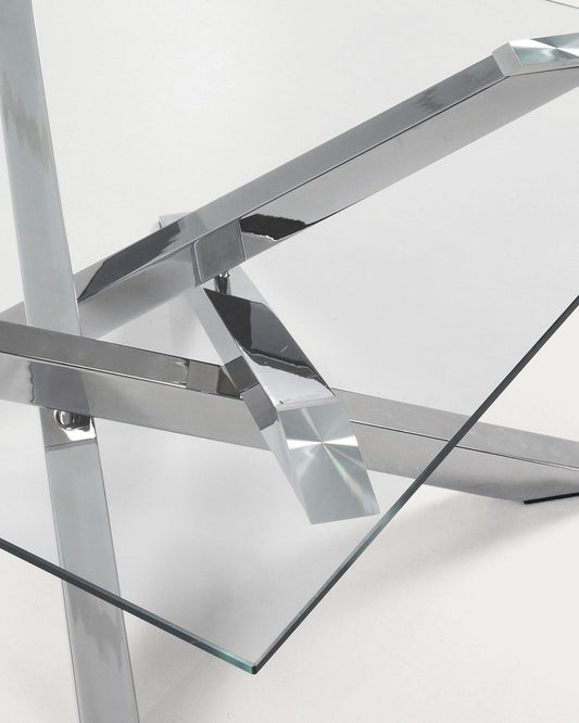 Kamido coffee table 90 x 90 cm on glass top steel legs