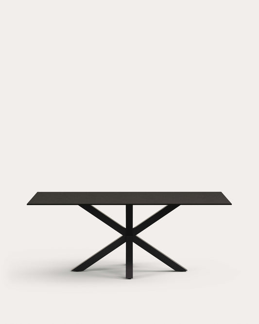 Table Argo en verre noir avec pieds en acier finition noire 200 x 100 cm