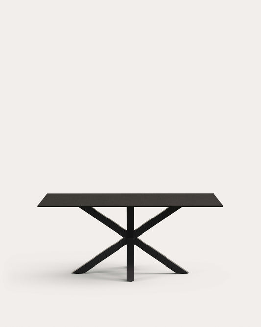 Table Argo en verre noir avec pieds en acier finition noire 180 x 90 cm