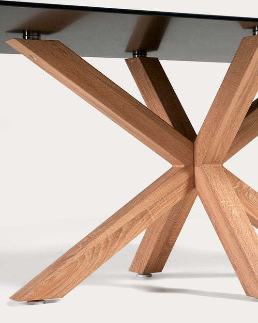 Table Argo en verre noir avec pieds en acier finition bois 200 x 100 cm