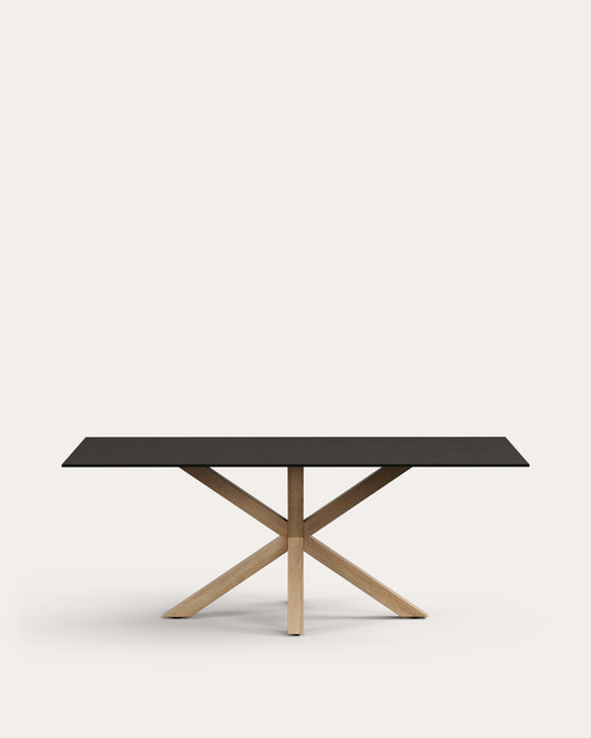 Table Argo en verre noir avec pieds en acier finition bois 200 x 100 cm