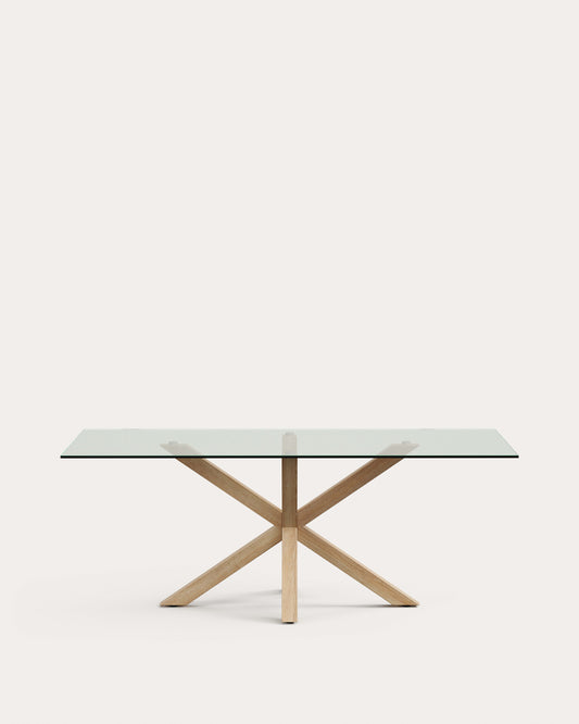 Table Argo en verre et pieds en acier effet bois 200 x 100 cm