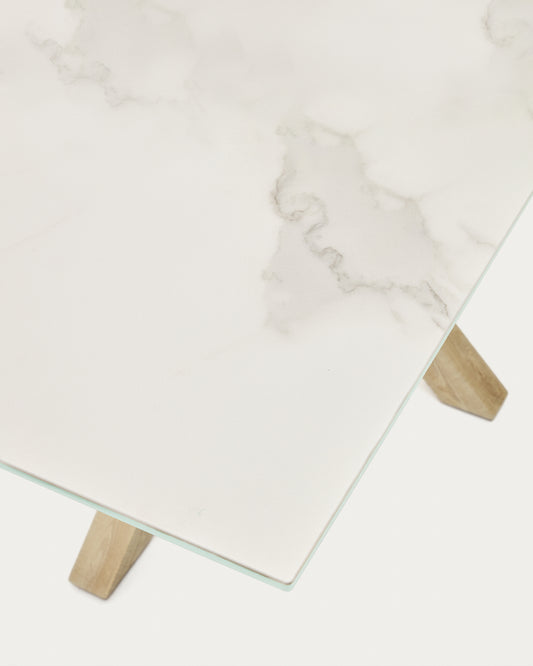 Table Argo en grès cérame blanc et pieds en acier effet bois 200 x 100 cm