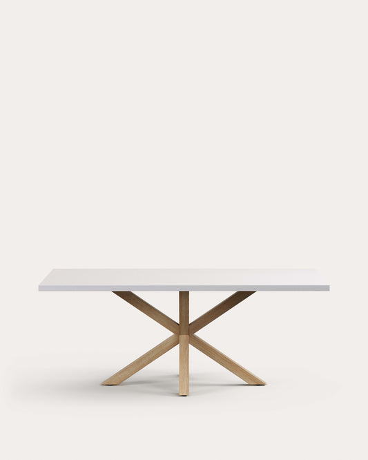 Table Argo en mélaminé finition blanche et pieds en acier effet bois 200 x 100 cm