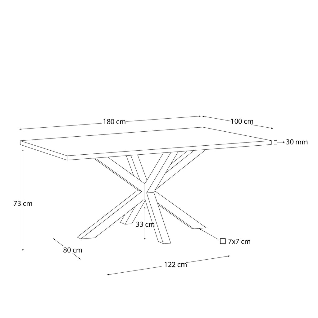 Argo table 180x100 cm, steel in sonoma and black glass