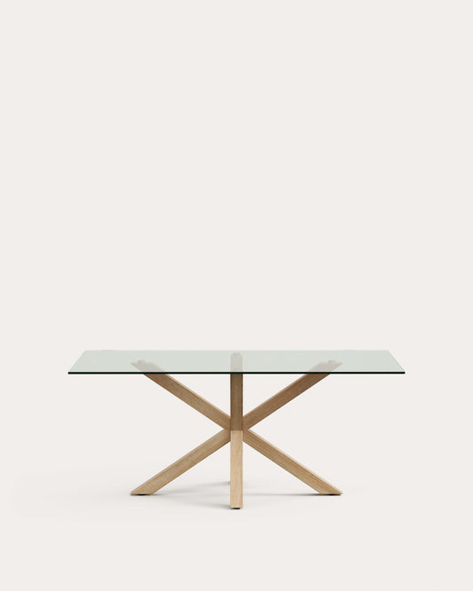 Table Argo en verre et pieds en acier effet bois 180 x 100 cm