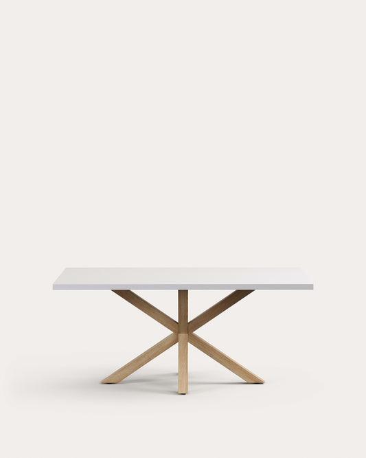 Table Argo en mélaminé finition blanche et pieds en acier effet bois 180 x 100 cm