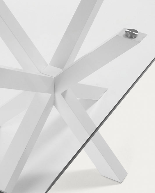 Table Argo en verre et pieds en acier finition blanche 160 x 90 cm
