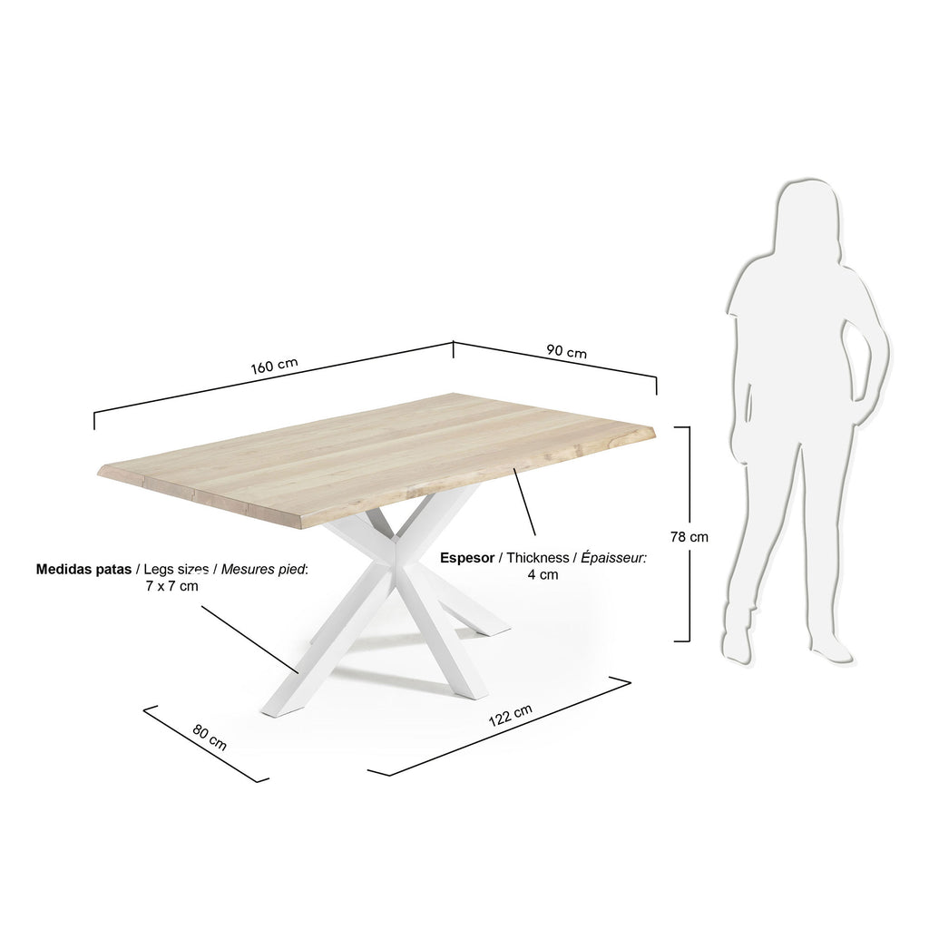 Table Argo placage de chêne finition blanchie et pieds acier finition blanche 160 x 90 cm