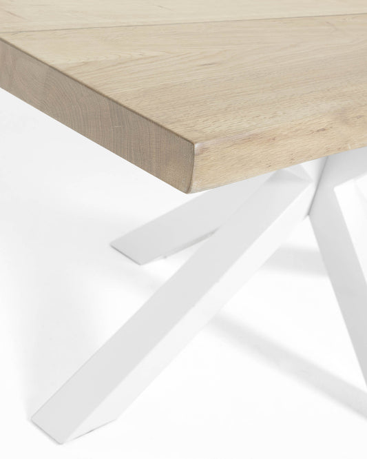 Table Argo placage de chêne finition blanchie et pieds acier finition blanche 160 x 90 cm