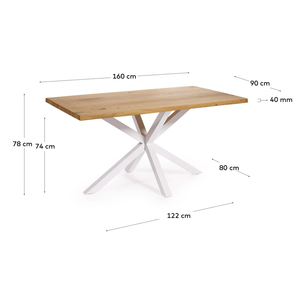 Table Argo en placage de chêne finition naturelle et pieds acier blanc 160 x 90 cm