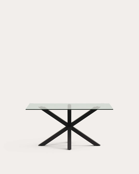 Table Argo en verre et pieds en acier finition noire 160 x 90 cm