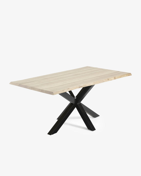 Table Argo en placage de chêne blanchi et pieds en acier finition noire 160 x 90 cm