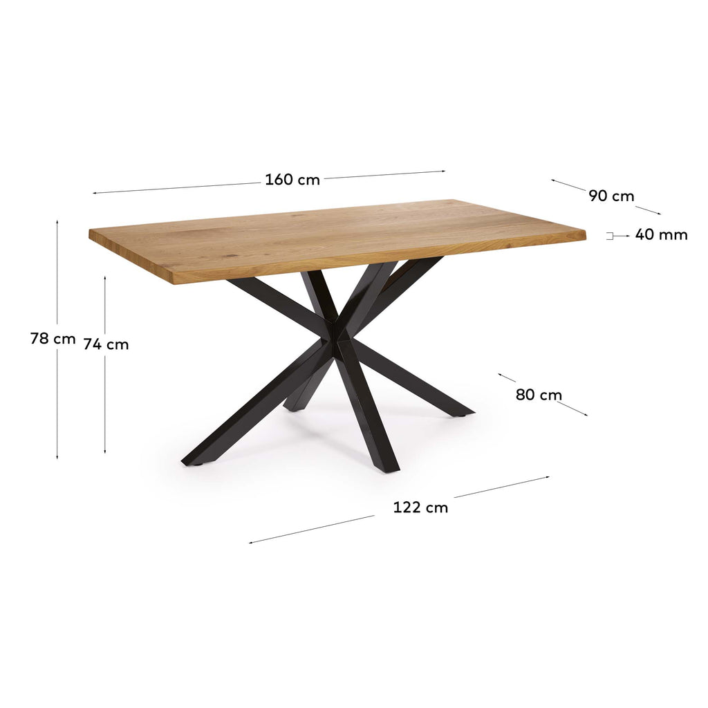 Table Argo placage de chêne finition naturelle et pieds acier finition noire 160 x 90 cm